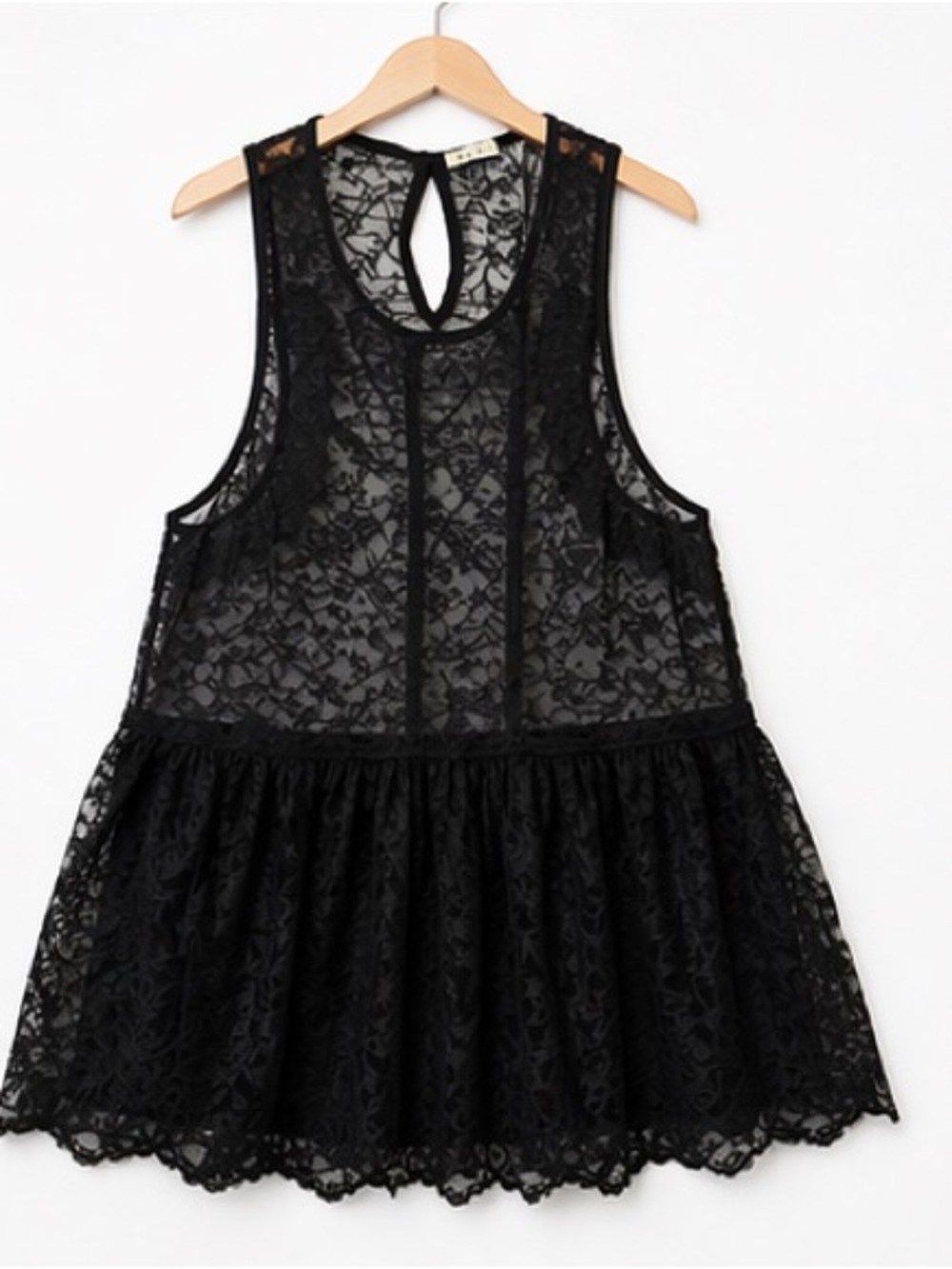 Black Lace Sleeveless Chemise Nightdress Scoop Neck Solid Women's Sleepwear S